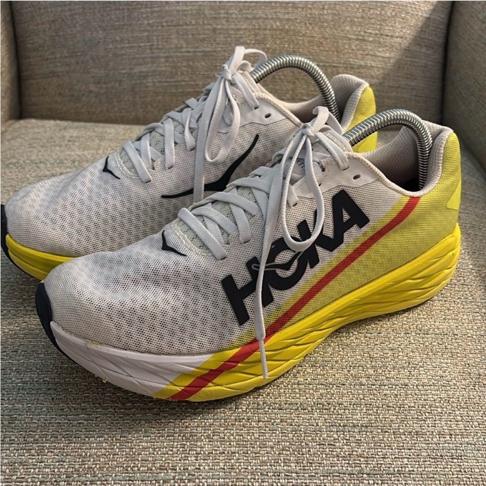 HOKA One One Rocket X Running Shoes Sneakers White / Yellow Mens size 9.5 - Picture 2 of 12